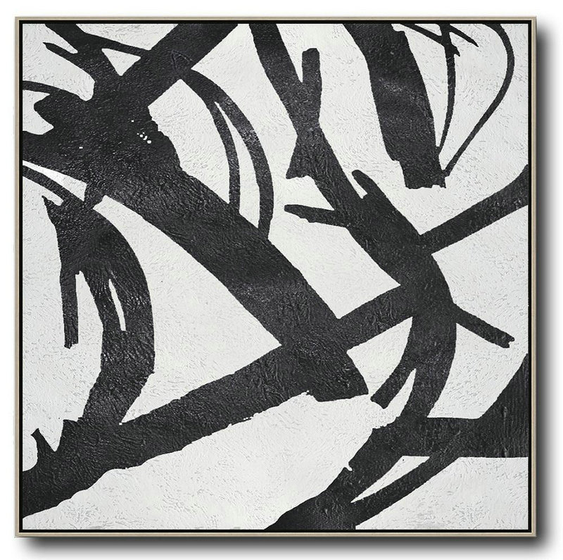 Abstract Painting Extra Large Canvas Art,Oversized Minimal Black And White Painting - Hand Painted Canvas Art